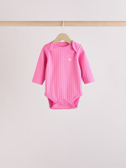 Pink Star 5 Pack Long Sleeve Baby Bodysuits