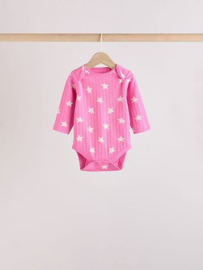 Pink Star 5 Pack Long Sleeve Baby Bodysuits