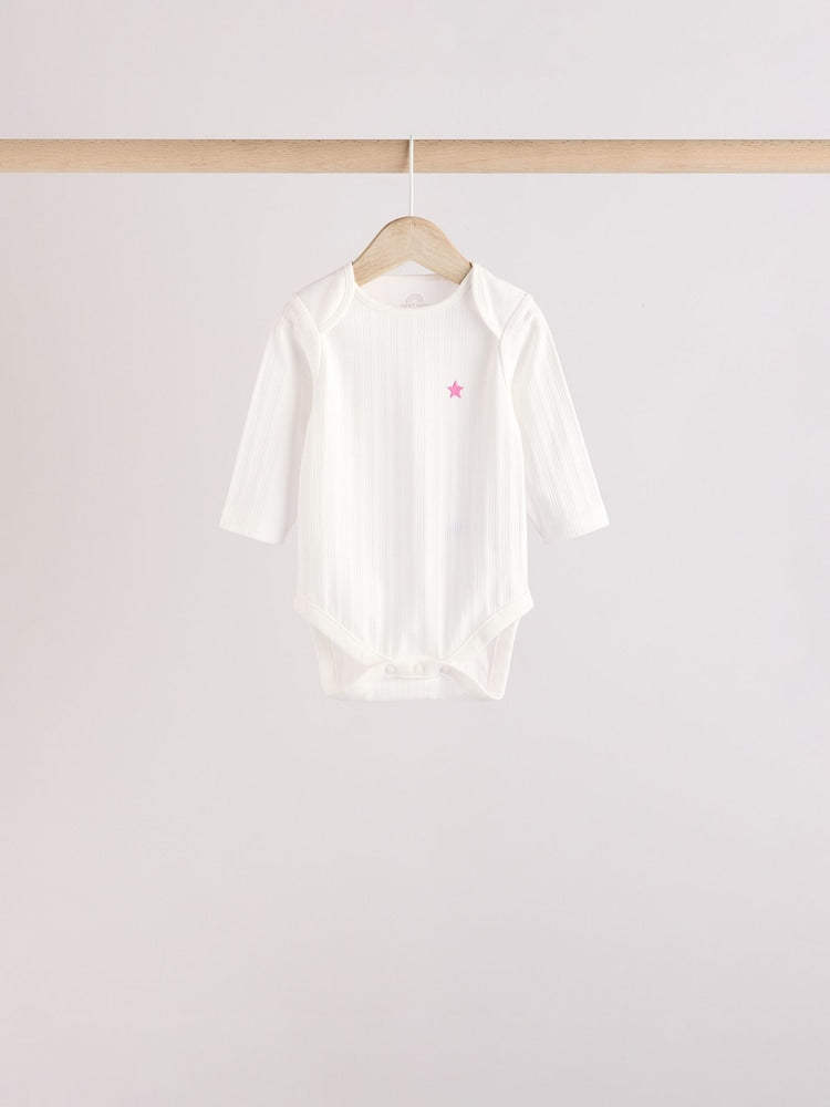 Pink Star 5 Pack Long Sleeve Baby Bodysuits