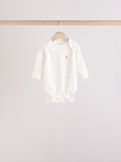 Pink Star 5 Pack Long Sleeve Baby Bodysuits