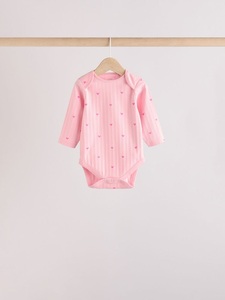 Pink Star 5 Pack Long Sleeve Baby Bodysuits