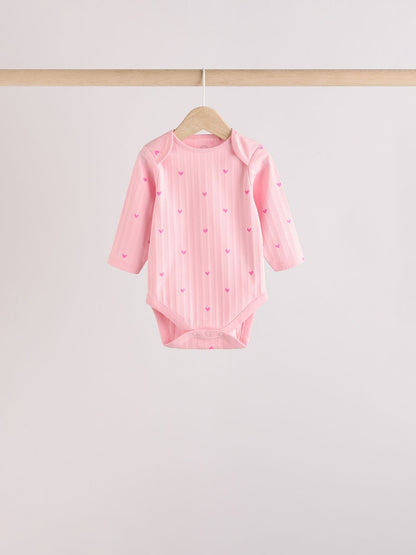 Pink Star 5 Pack Long Sleeve Baby Bodysuits