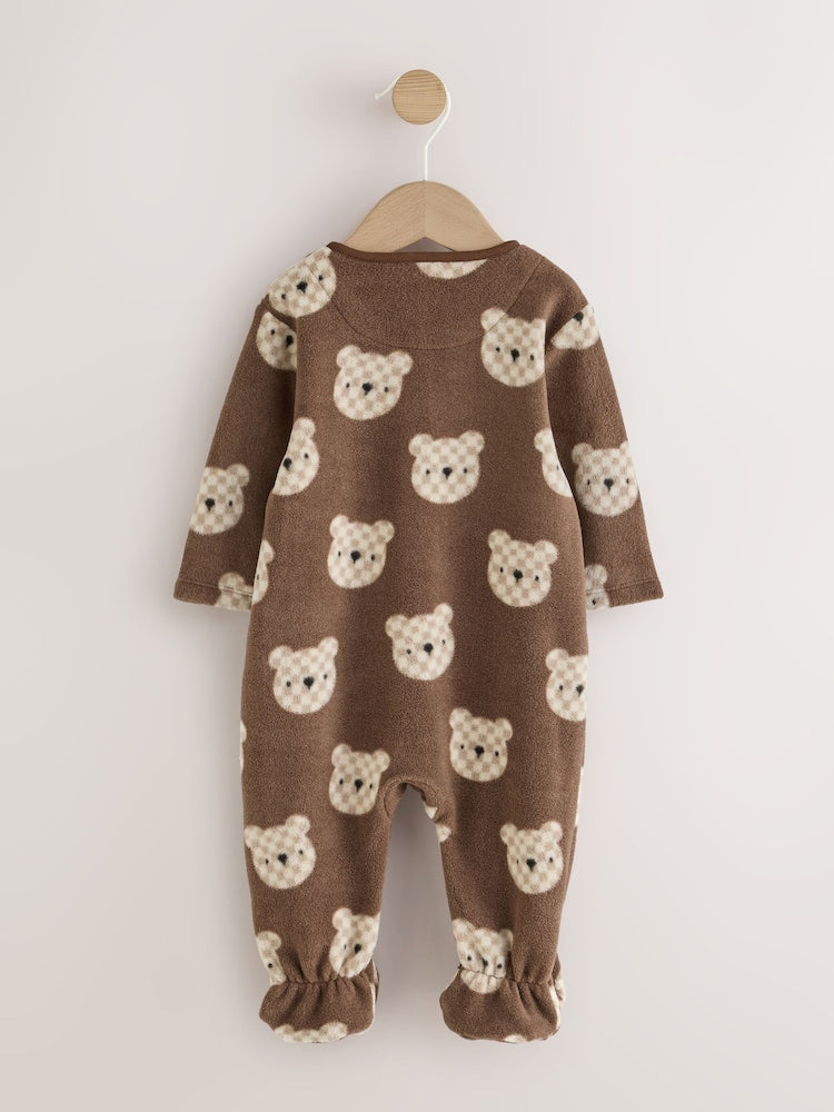 Brown Teddy Bear Micro Fleece Two Way Zip Baby Sleepsuit