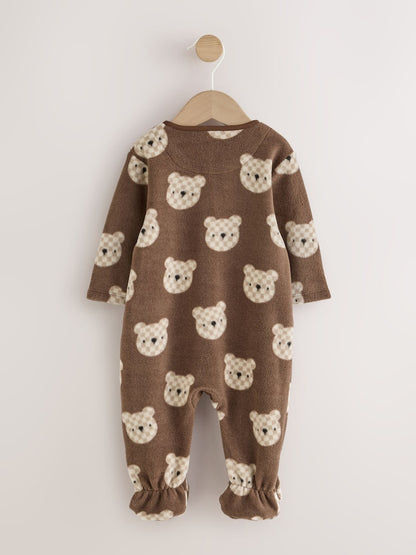 Brown Teddy Bear Micro Fleece Two Way Zip Baby Sleepsuit