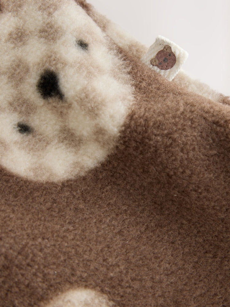 Brown Teddy Bear Micro Fleece Two Way Zip Baby Sleepsuit