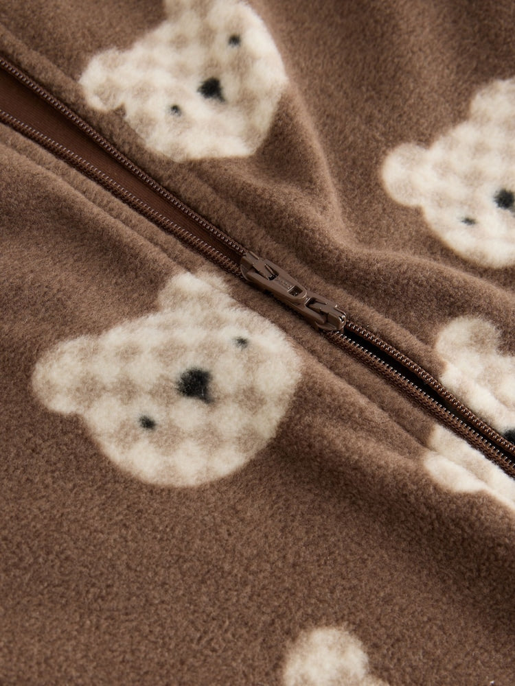 Brown Teddy Bear Micro Fleece Two Way Zip Baby Sleepsuit