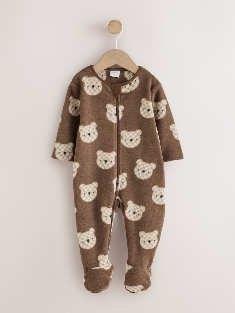 Brown Teddy Bear Micro Fleece Two Way Zip Baby Sleepsuit