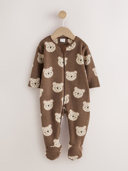 Brown Teddy Bear Micro Fleece Two Way Zip Baby Sleepsuit