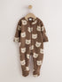 Brown Teddy Bear Micro Fleece Two Way Zip Baby Sleepsuit