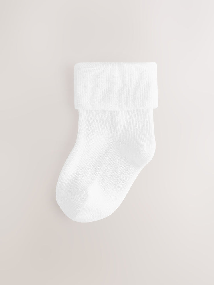 White Roll Top Baby Socks 10 Pack (0mths-2yrs) - Size 50cm (First Size)