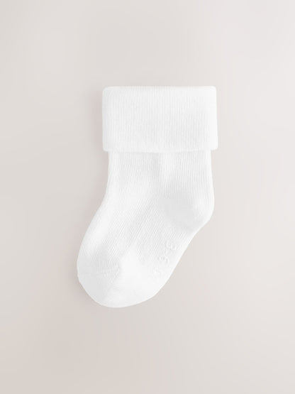 White Roll Top Baby Socks 10 Pack (0mths-2yrs) - Size 50cm (First Size)