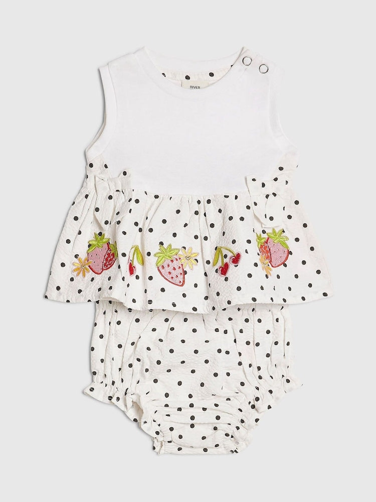 River Island White Bloomer Polka Dot Top &amp; Short Set