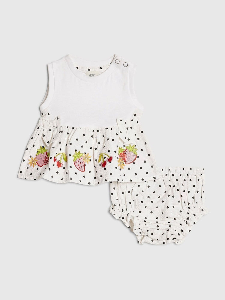 River Island White Bloomer Polka Dot Top &amp; Short Set