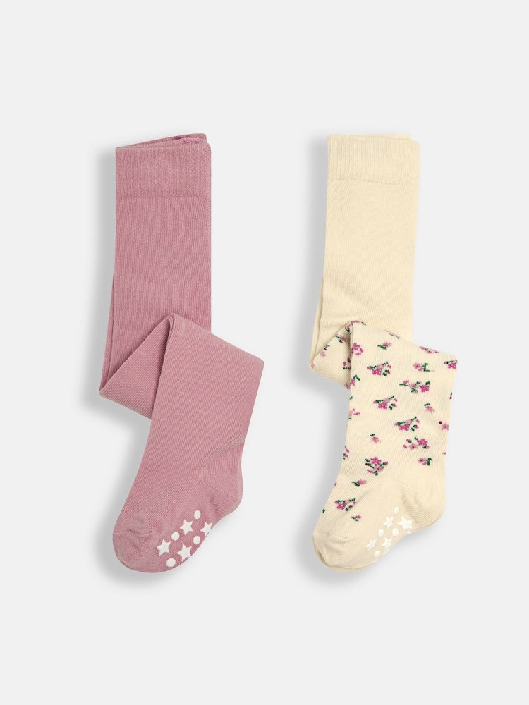 JoJo Maman Bébé Pastel Pink 2-Pack Cotton Rich Tights - Size Up To 6 Months (50 - 68cm) - Pastel Pink