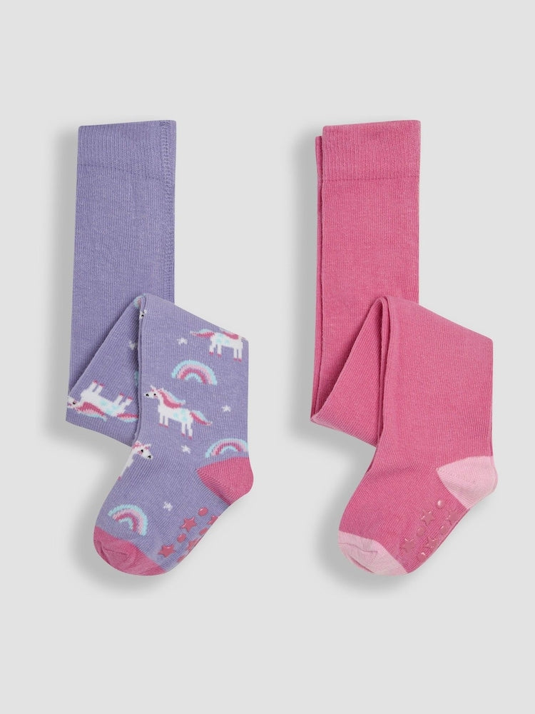 JoJo Maman Bébé Pink Cotton Rich Unicorn Tights 2 Pack - Size Up To 6 Months (50 - 68cm)