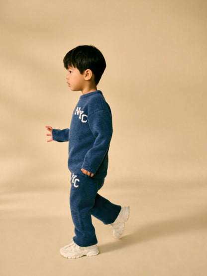 Navy Blue Knitted Crew Neck Jumper and Joggers Set (3mths-7yrs)