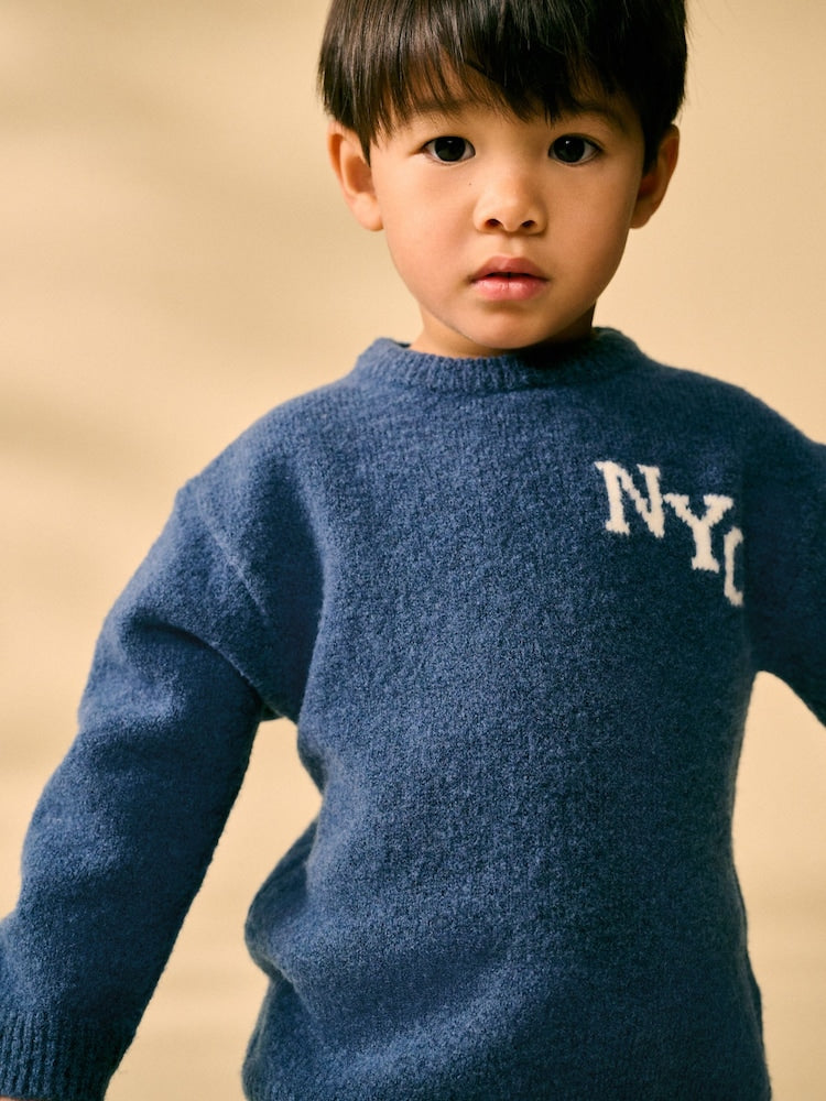 Navy Blue Knitted Crew Neck Jumper and Joggers Set (3mths-7yrs)