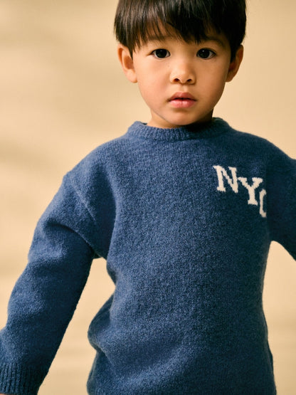 Navy Blue Knitted Crew Neck Jumper and Joggers Set (3mths-7yrs)