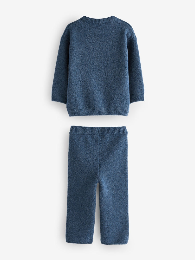 Navy Blue Knitted Crew Neck Jumper and Joggers Set (3mths-7yrs)