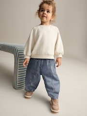 Mid Blue Denim Barrel 100% Cotton Jeans (3mths-7yrs) - Size 3-6 Months (62-68cm)