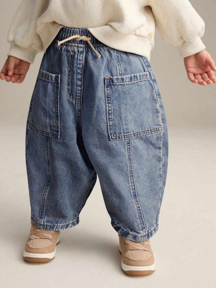 Mid Blue Denim Barrel 100% Cotton Jeans (3mths-7yrs) - 12-18 Months (80-86cm)