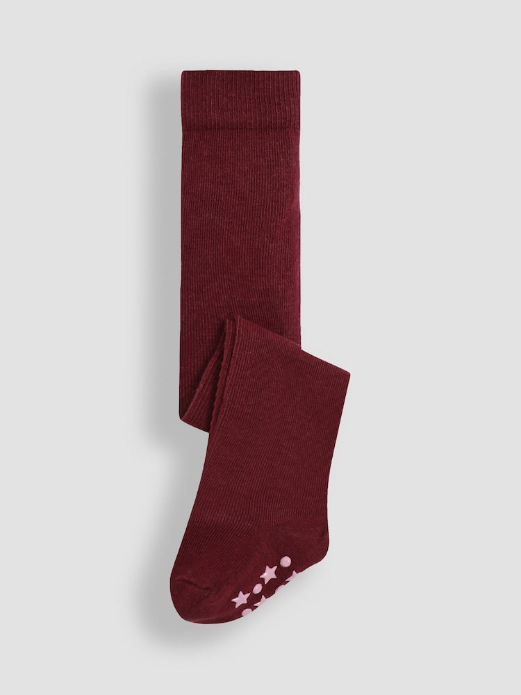 JoJo Maman Bébé Wine Cotton Rich Plain Tights - Size Up To 6 Months (50 - 68cm)