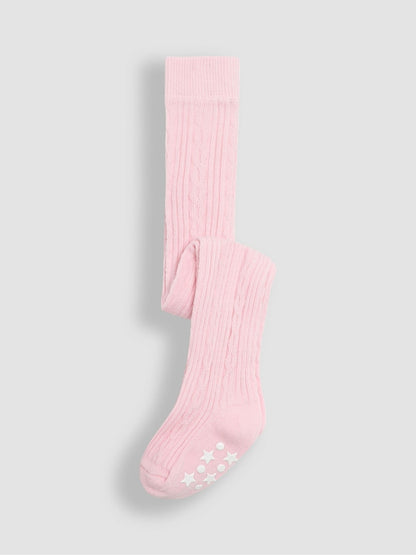 JoJo Maman Bébé Pale Pink Cable Ribbed Tights - Size Up To 6 Months (50 - 68cm) - Pale Pink