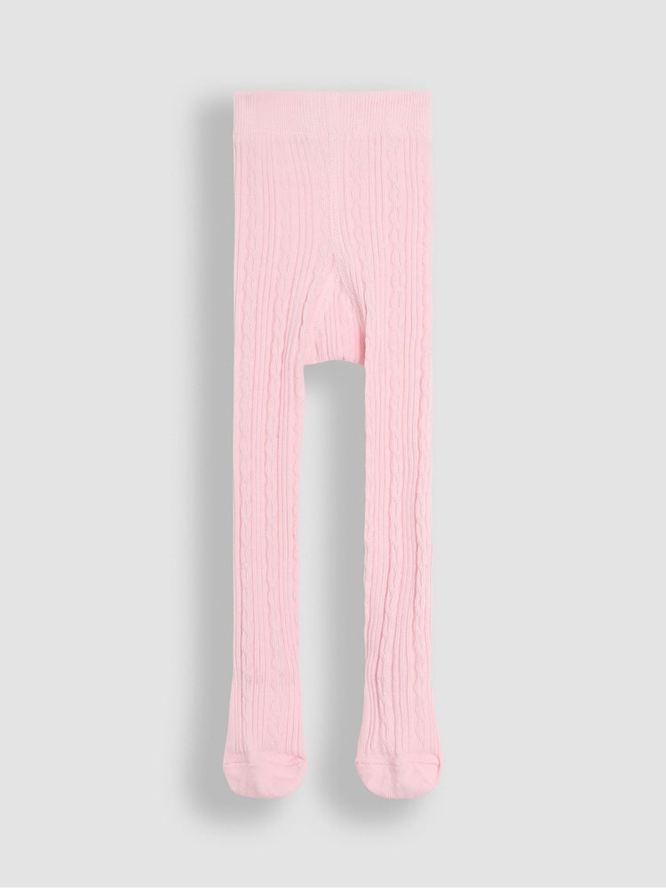 JoJo Maman Bébé Pale Pink Cable Ribbed Tights - Size Up To 6 Months (50 - 68cm)