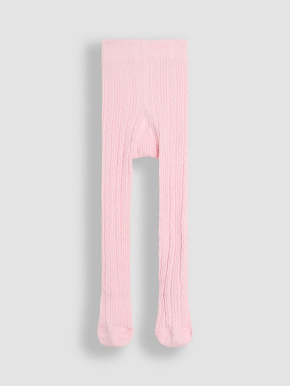 JoJo Maman Bébé Pale Pink Cable Ribbed Tights - Size Up To 6 Months (50 - 68cm)