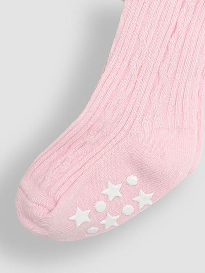 JoJo Maman Bébé Pale Pink Cable Ribbed Tights - Size Up To 6 Months (50 - 68cm)