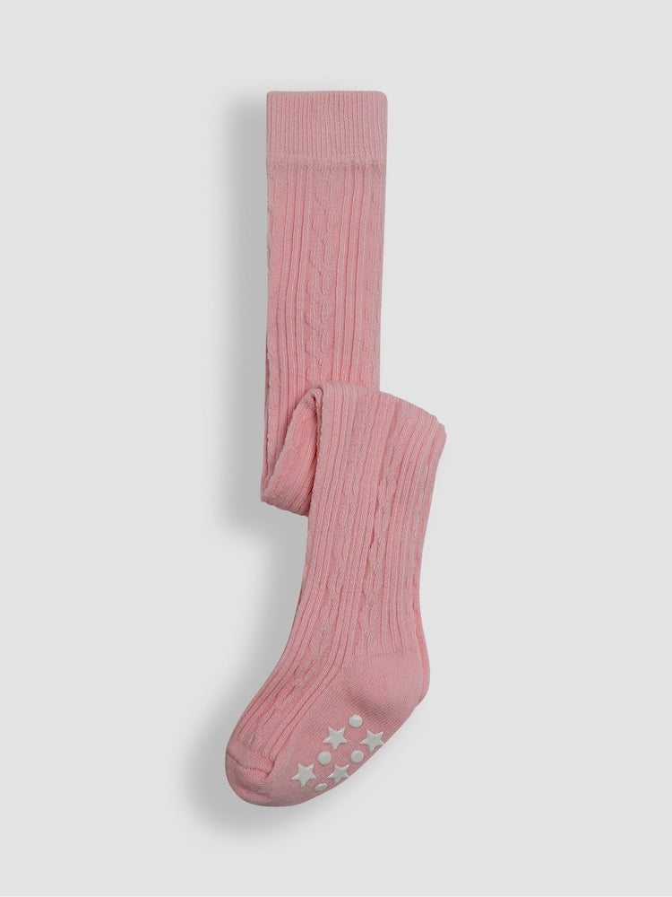 JoJo Maman Bébé Dusky Pink Cable Ribbed Tights - Size Up To 6 Months (50 - 68cm) - Dusky Pink