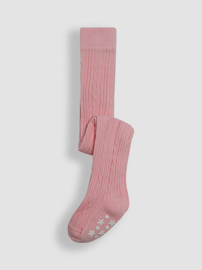 JoJo Maman Bébé Dusky Pink Cable Ribbed Tights - Size Up To 6 Months (50 - 68cm) - Dusky Pink