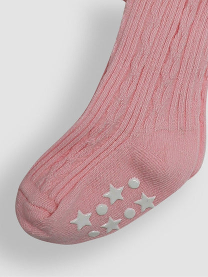 JoJo Maman Bébé Dusky Pink Cable Ribbed Tights - Size Up To 6 Months (50 - 68cm)