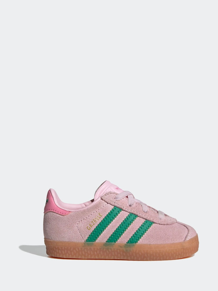 adidas Originals Pink/Green Gazelle Comfort Closure Elastic Laces Infant Trainers