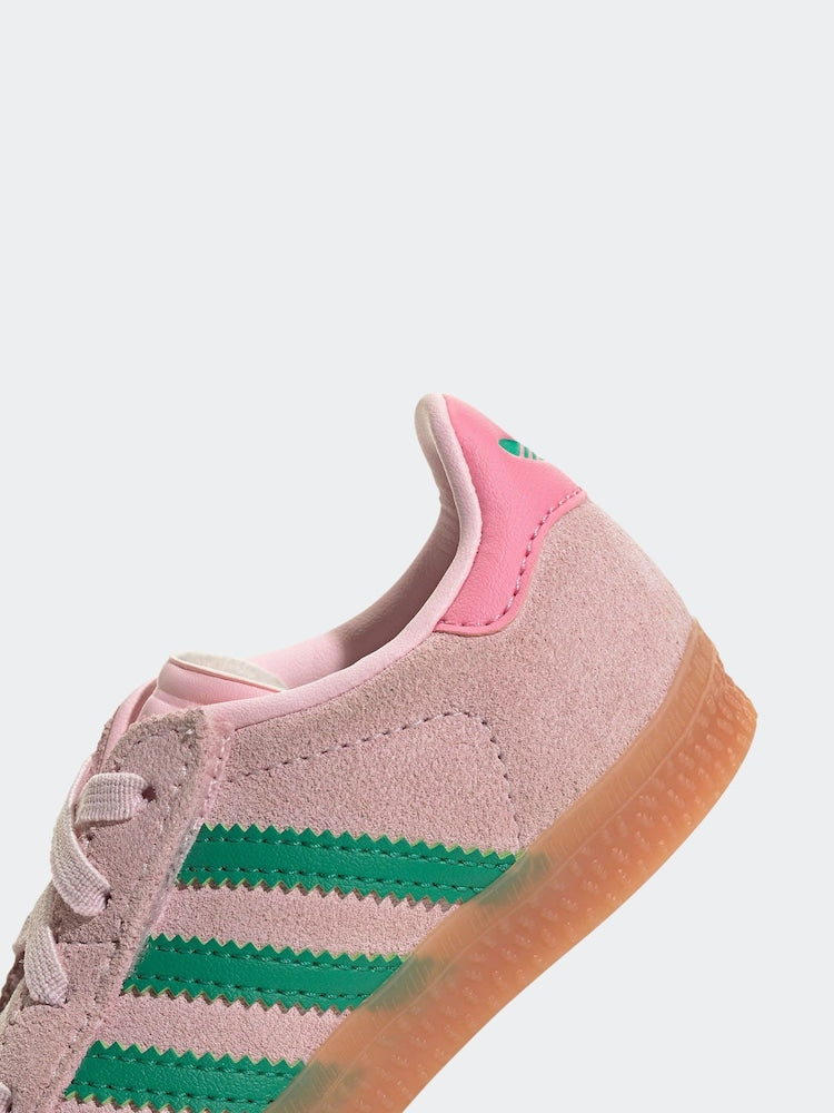 adidas Originals Pink/Green Gazelle Comfort Closure Elastic Laces Infant Trainers