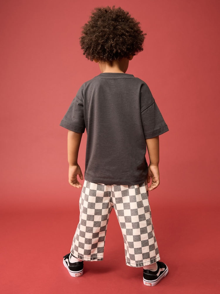 Black/White Checkerboard Pull On Wide Trousers (3mths-7yrs)