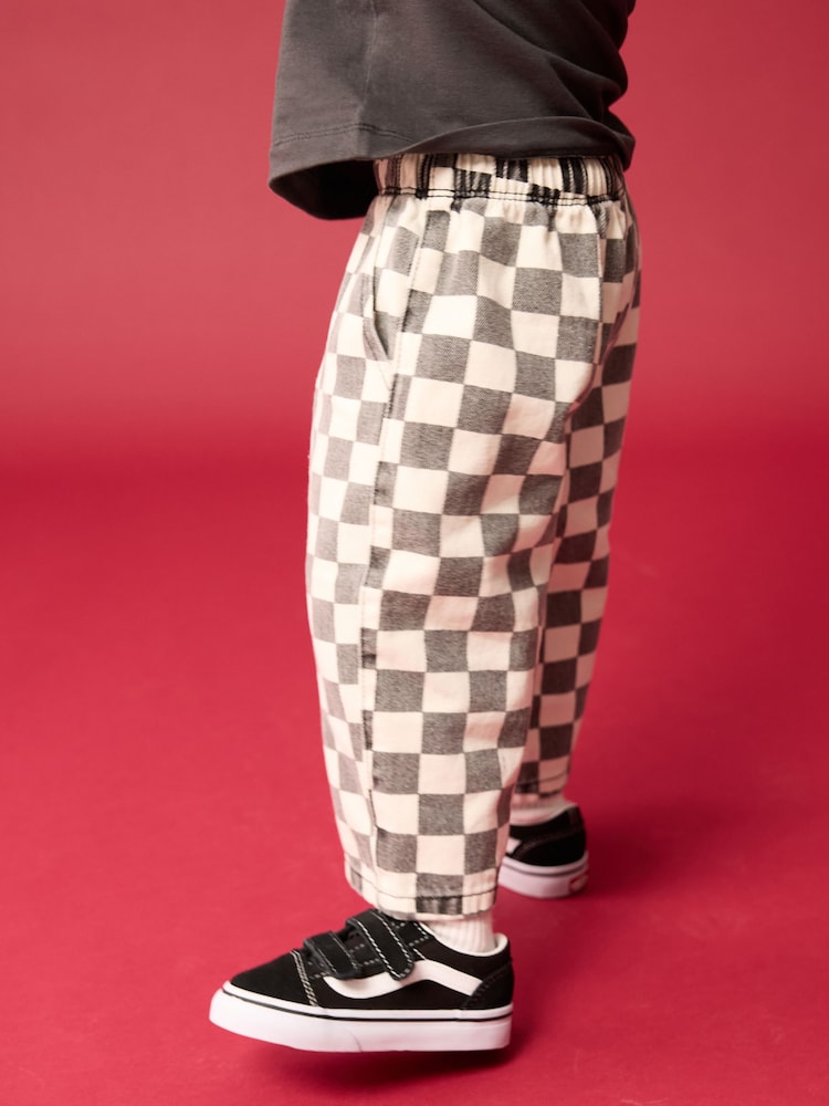 Black/White Checkerboard Pull On Wide Trousers (3mths-7yrs)