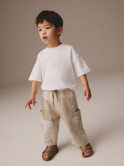 Stone Patchwork Side Pocket Wide Trousers (3mths-7yrs) - Size 3-6 Months (62-68cm)