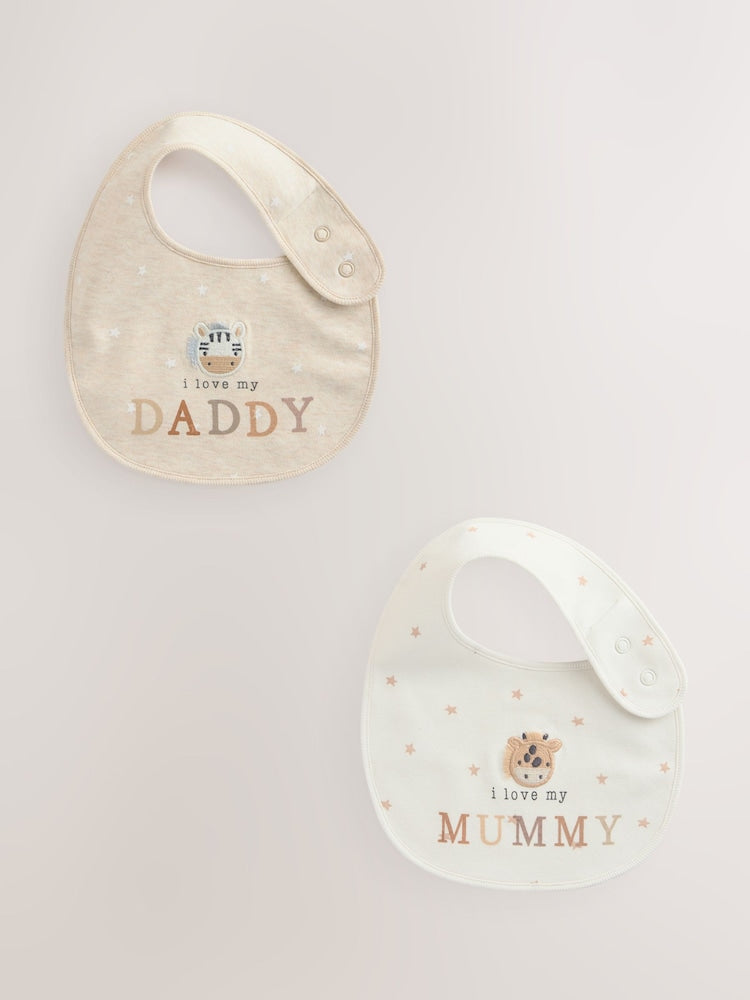 Neutral Character I Love My Mummy/Daddy Baby Bibs 2 Pack - Up to 1 Month (50-56cm)
