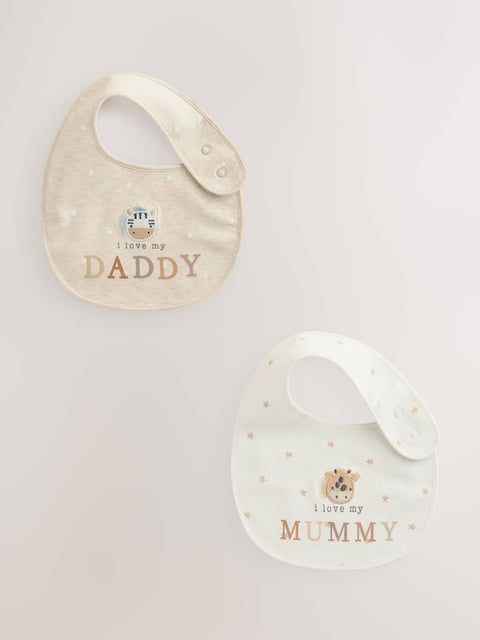 Neutral Character I Love My Mummy/Daddy Baby Bibs 2 Pack - Size One