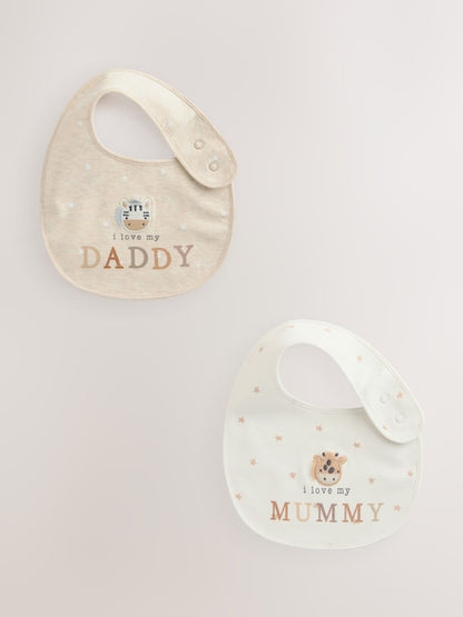 Neutral Character I Love My Mummy/Daddy Baby Bibs 2 Pack - Size One