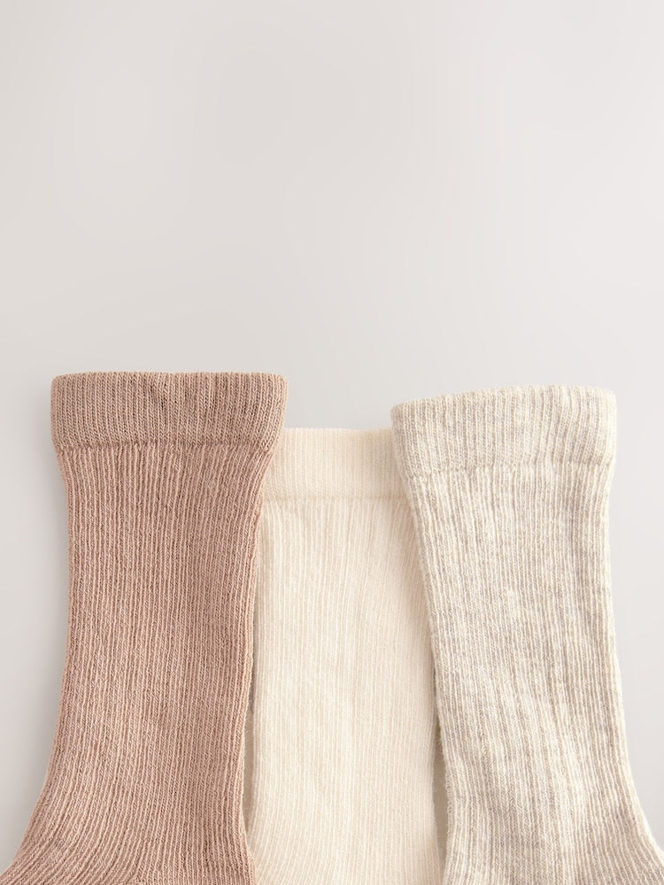 Neutral Rib Knee High Baby Socks 3 Pack - Size 50cm (First Size)