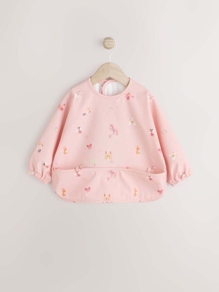 Pink Unicorn Fairies Weaning And Feeding Sleeved Bib - Size 6-12 Months (68-80cm)