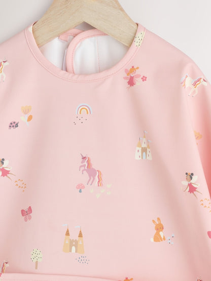 Pink Unicorn Fairies Weaning And Feeding Sleeved Bib - Size 6-12 Months (68-80cm)