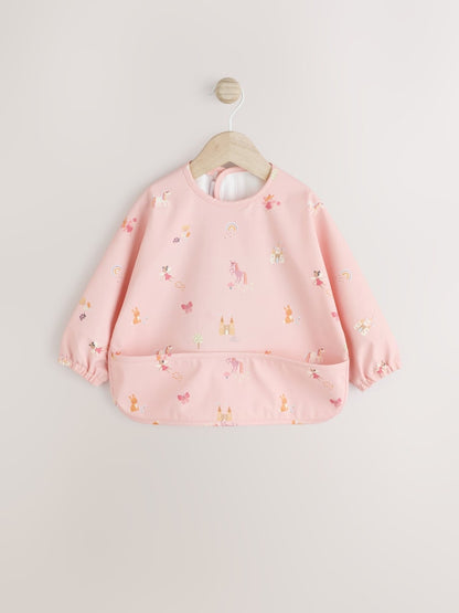 Pink Unicorn Fairies Weaning And Feeding Sleeved Bib - Size 6-12 Months (68-80cm)