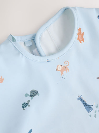 Blue Dino Jungle Weaning And Feeding Sleeved Bib - Size 6-12 Months (68-80cm)