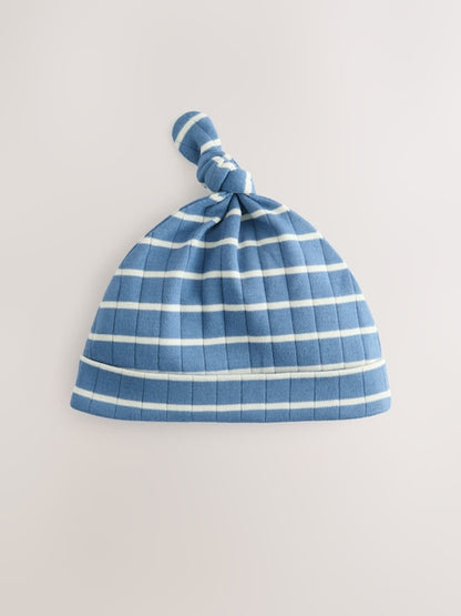 Blue Tie Top 100% Cotton Hats 3 Pack (0-12mths) - Size 44cm (5lb)