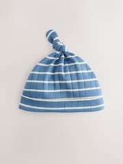 Blue Tie Top 100% Cotton Hats 3 Pack (0-12mths) - Size 44cm (5lb)