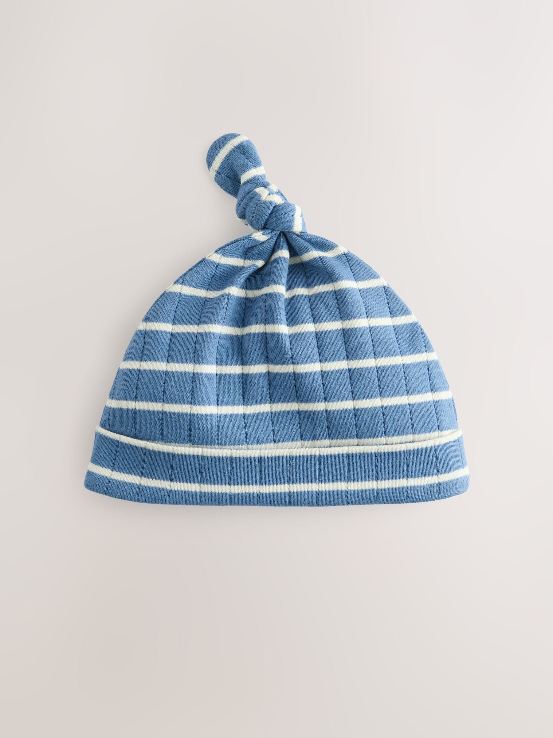 Blue Tie Top 100% Cotton Hats 3 Pack (0-12mths) - Size 44cm (5lb)