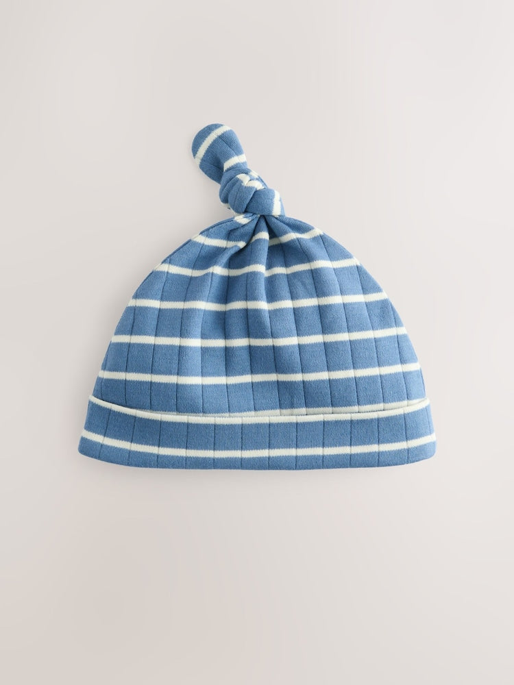 Blue Tie Top 100% Cotton Hats 3 Pack (0-12mths) - Size 44cm (5lb)